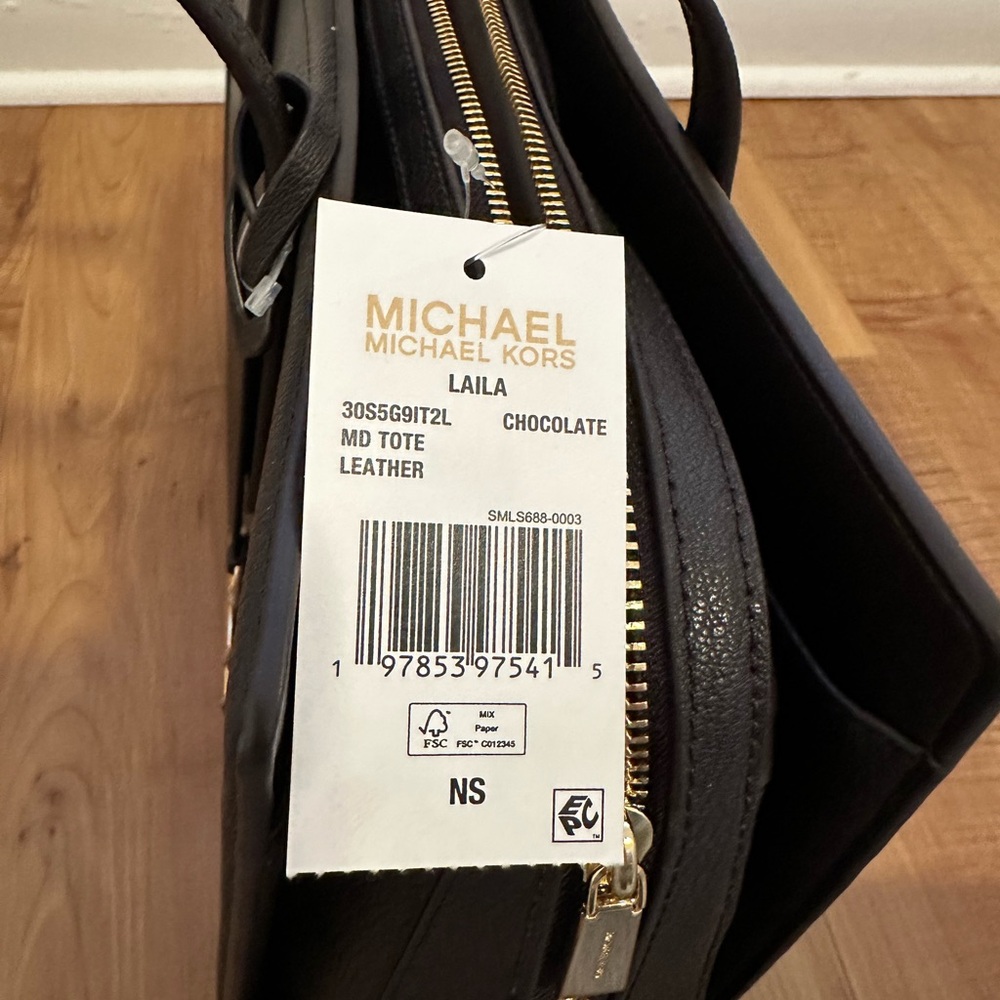 Michael Kors Laila Medium Leather Tote - Chocolate - Picture 2 of 10